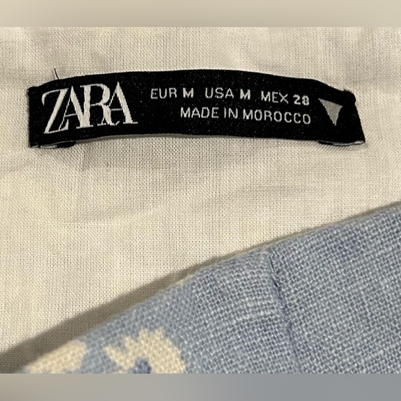 Zara Mini Dress Women’s M Floral Print Linen Blend Blue White Sleeveless - Picture 4 of 7